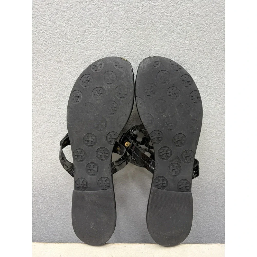 Tory Burch Miller Black Patent Leather Sandal Thong Size 8.5